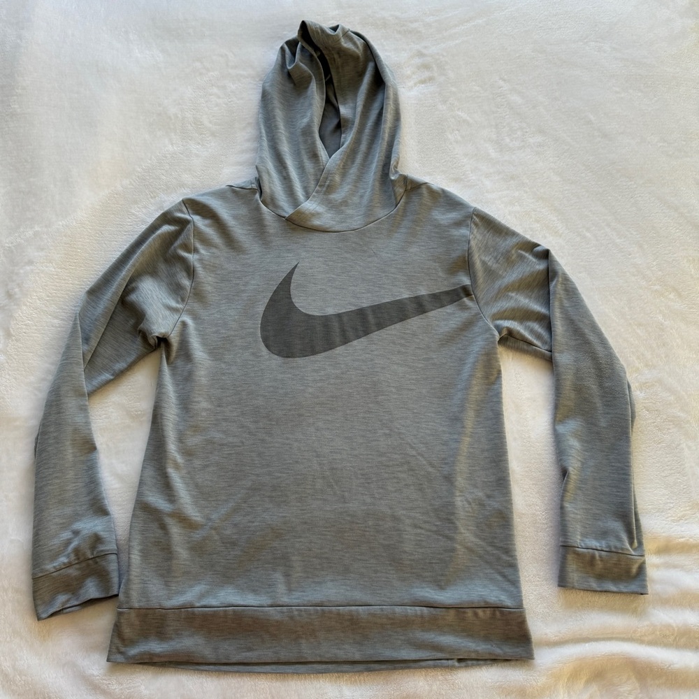 Nike Youth Large Dri-fit gray long sleeve hooded shirt